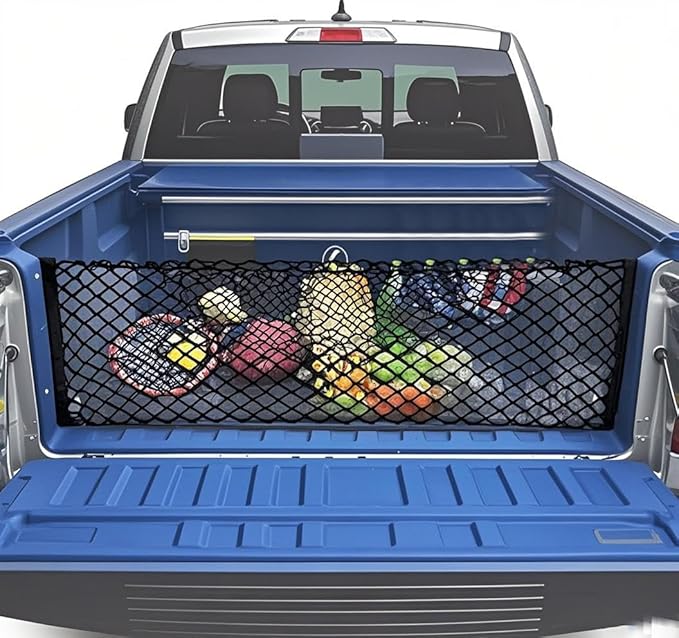 ZMD Truck Bed Cargo Net Elastic Trunk Stretchable Tailgate Nets Automotive Organizer and Storage Truck Storage Neting with Hook for Cars Pickup SUVs Trucks Vant (51x18 Inch)