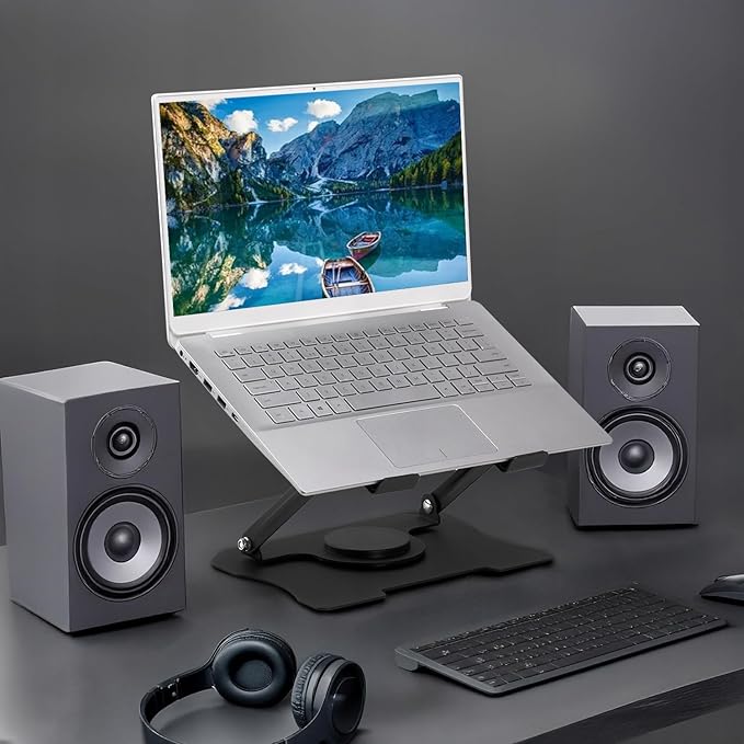 Adjustable Laptop Stand, Portable 360° Rotating & Foldable Metal Laptop Riser, Collapsible Travel Laptop Stand for 10-16" Notebooks, Ergonomic Laptop Holder