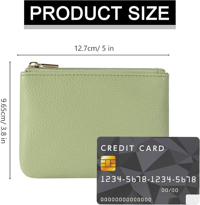 Chelmon PU Leather Coin Purse Pouch Change Holder Small With Zipper for Men Women 2 PCS Set (Black&Light Green)