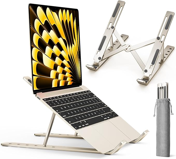 ivoler Laptop Stand, Laptop Holder Riser Computer Tablet Stand, 6 Angles Adjustable Aluminum Ergonomic Foldable Portable Desktop Holder Compatible with MacBook,iPad, HP, Dell10-15.6??Starlight
