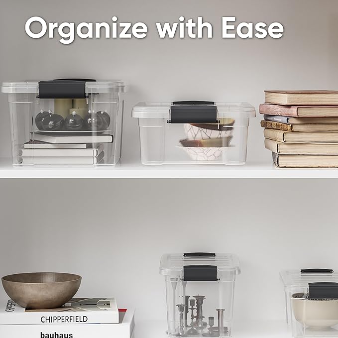 Superio Clear Storage Box with Lid, 13.7 Qt Plastic Container Bins for Organizing, Stackable Crates, BPA Free, Non Toxic, Odor Free, Organizers for Home, Office, School, and Dorm, 10 Pack