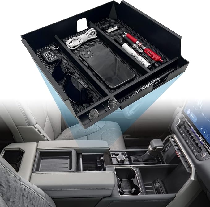 JOJOMARK Compatible with Toyota Tundra Accessories Center Console Tray Organizer for Tundra 2022 2023 2024 2025 Insert ABS Armrest Box Secondary Storage (2022+ Black)