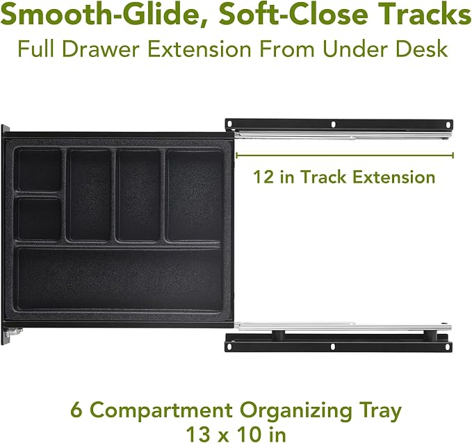 PERFECT POSTURE Max Under Desk Storage Drawer – Large Desk Drawer with Lock for Regular & Sit-Stand Standing Desks, Black (12.3” x 12.8”)