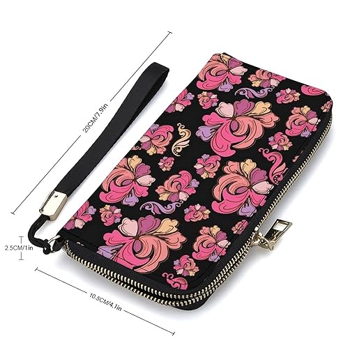 Unisex Zip Around Wallet for Adults Teens Abstract Colored Flowers Coin Pouch Cash Pocket PU Leather Wallets Card Holder Organizer Designer Purse with Wristlet Strap