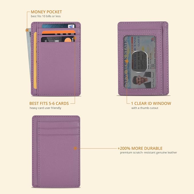 Oak Leathers Leather Slim Minimalist Wallet for Men & Women RFID Front Pocket Leather Card Holder Wallets (Baby Pink)