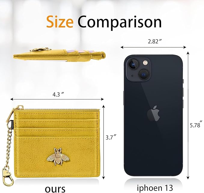SEAVILIA Card Holder Keychain Wallet for Women with ID Window RFID Coin Purse Bee Gifts Slim Minimalist Small Wallet