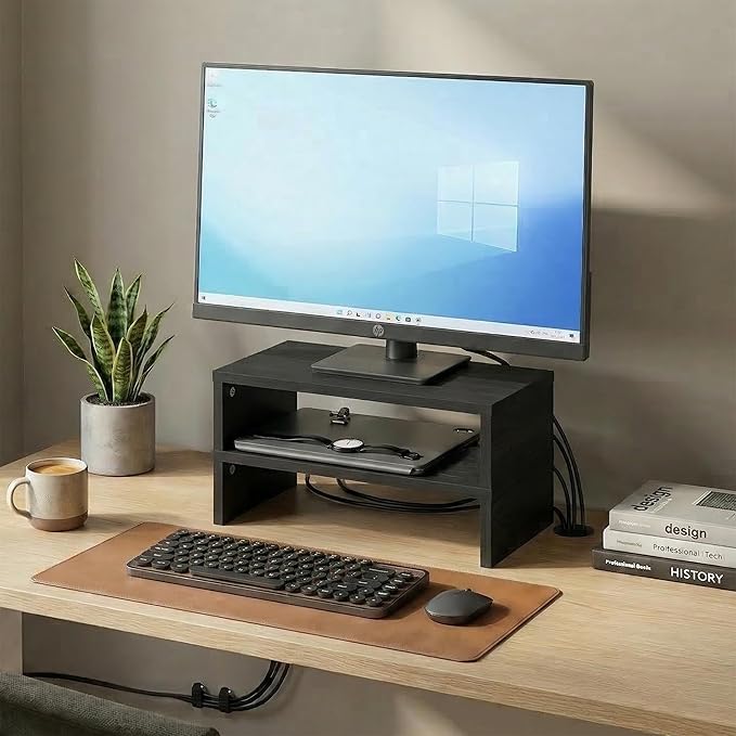 Furinno CLASSIC Monitor Stand Riser Set of 2, 15.7" Wide Dual Monitor Riser, Stackable Separable Laptop Stand for Desk, Desktop Organizers and Accessories, for Office Supplier, Espresso