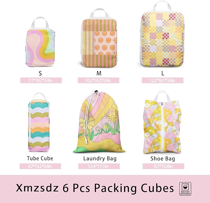 6 Pcs Compression Packing Cubes, Packing Cubes for Travel, Waterproof Luggage Organizer Bags Set, Cute Packaging Cubes for Women Kids Backpack Carry-Ons