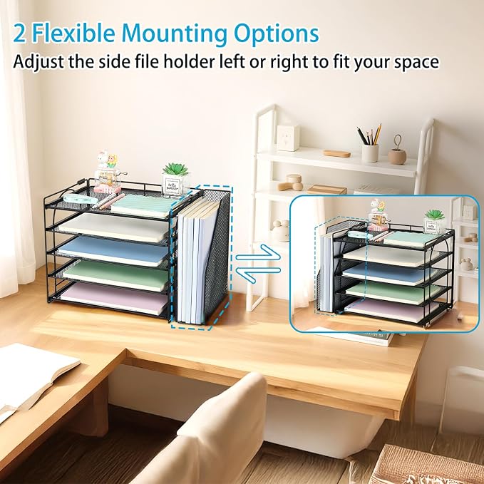 AUPSEN Desk Organizers and Accessories, 5-Tier Desktop Paper File Organizer with Removable File Holder, Desk Accessories & Workspace Organization for Home Office Supplies (Black)