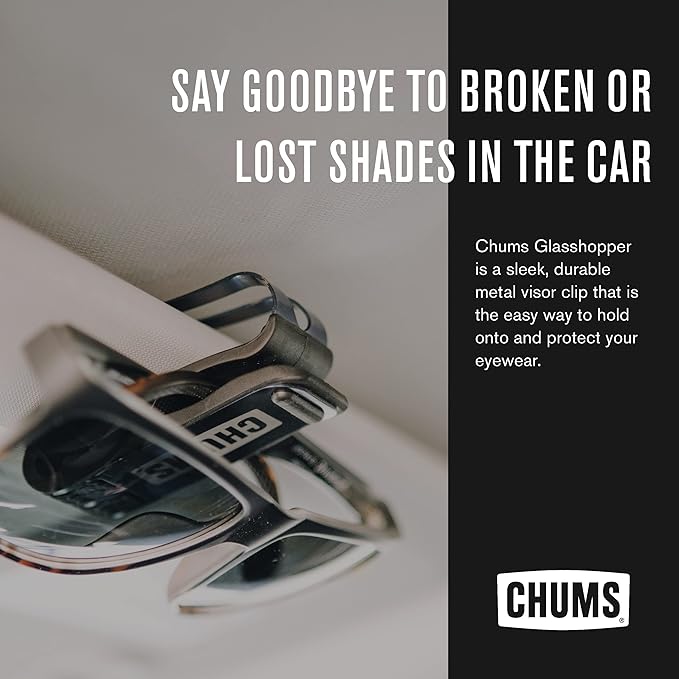 Chums Glasshopper Clip - Metal Sun Visor Glasses Holder for Vehicles - Car, Truck, or SUV Sunglasses Mount Attachment (Black)