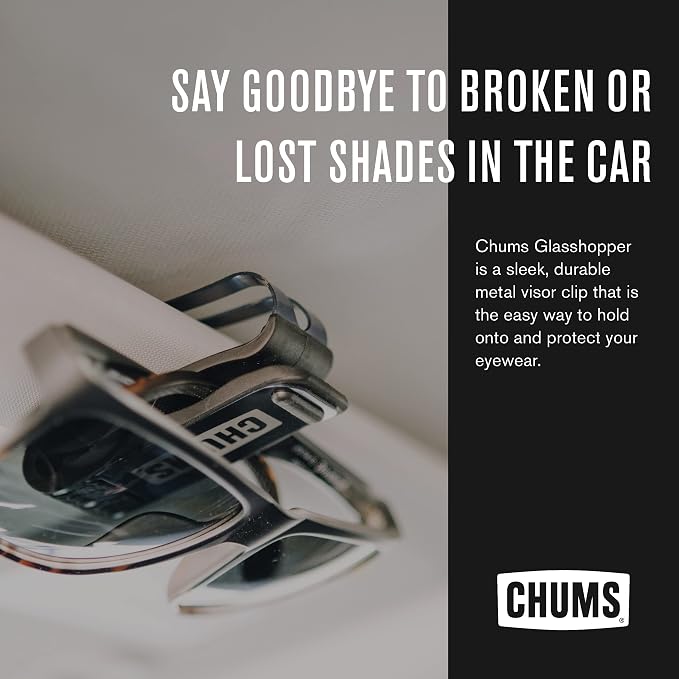 Chums Glasshopper Clip - Metal Sun Visor Glasses Holder for Vehicles - Car, Truck, or SUV Sunglasses Mount Attachment (Silver)