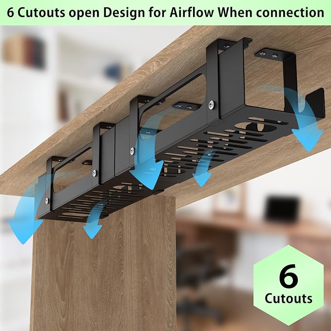 2 in 1 Cable Management Under Desk Black, Adjustable Length(15.7”-31.4”) Extendable Large Cable Management Tray, Cord Hider for Wire Organizer, Cord Organizer for Office, Home