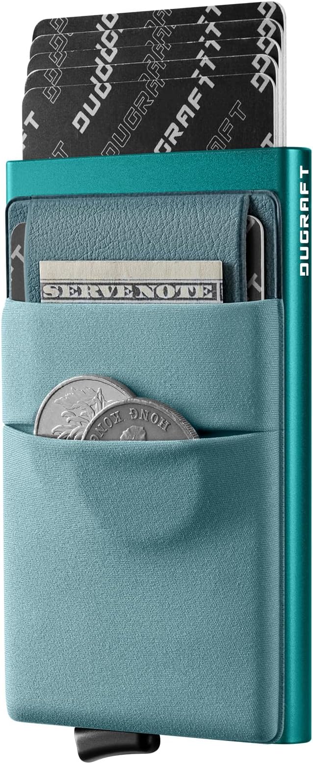 DUGRAFT Minimalist Card Wallet for Men, Slim Wallet Card Holder Pop Up Wallet with Money Front Pocket RFID Blocking Metal Credit Card Case for Men, Small Smart Wallet, Gift Box Packaging