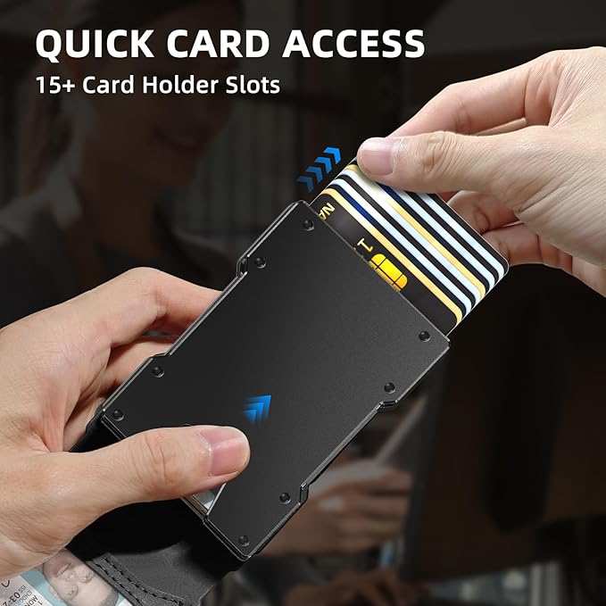 Men Wallet - Money Clip Wallet Slim For Gift Men in Front Pocket 15 Cards - Metal Credit Card Case in Magnetic Flip