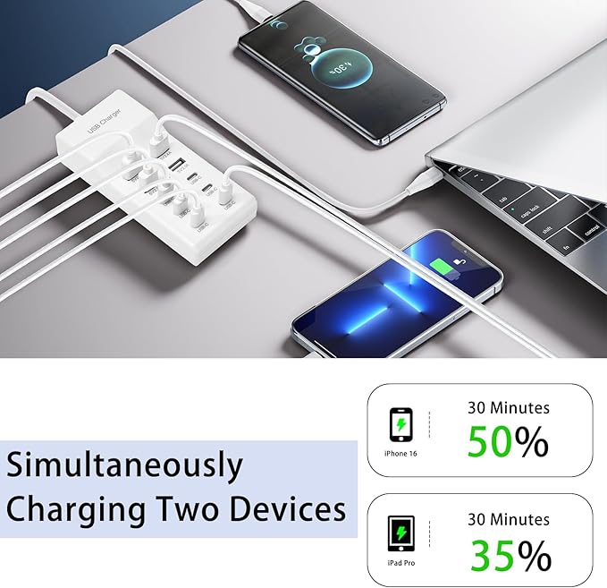 USB Fast Charger, 10-Port Portable Charging Station, Suitable for Various Devices, Compatible with iPhone, iPad, Samsung, Google, Xiaomi, Huawei and Other USB Charging Devices