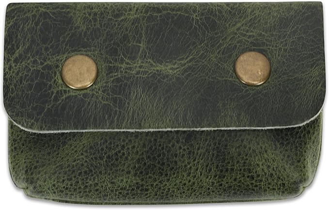 Leather Double Coin Pouch Premium Cash & Card Holder Compact Cable Organizer Travel Makeup Bag, Handmade Artisan Craft Vintage Leather Accessories Multipurpose Wallet & Organizer (Green)