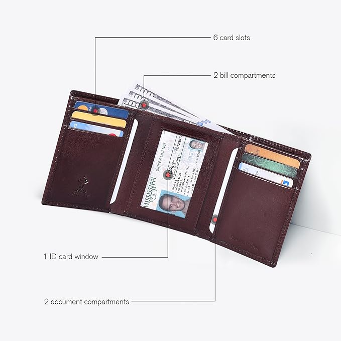 Real Leather Mens Trifold Wallet RFID Blocking Slim Minimalist Front Pocket - Thin & Stylish with ID Window in Gift Box