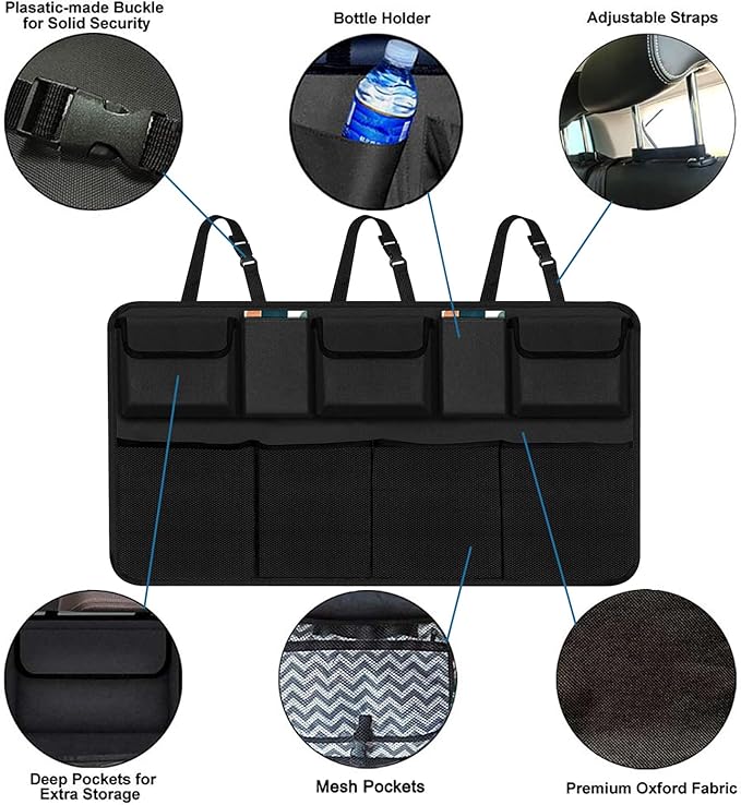 AOPHY Trunk Organizer for Car, Large Capacity Car Organizers and Storage with 9 Pockets, Waterproof Backseat Hanging Organizer for SUV, Truck, MPV, Interior Accessories for Men and Women