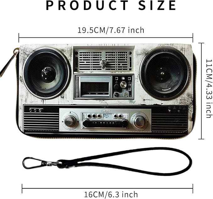 Wallet,Leather Long Wallet Suitable For Ladies And Teenagers - Detachable Wristband + RFID Travel Wallet With Card Slot - Retro Boombox