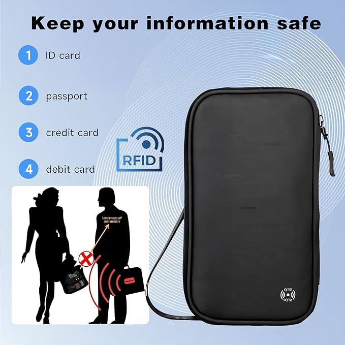 Travel Wallet Passport Holder, Family Passport Holder with RFID Blocking, Portable and Foldable Unisex Travel Essentials,Waterproof Used for Money, Flight Tickets Credit Card, Men and Women (Black)