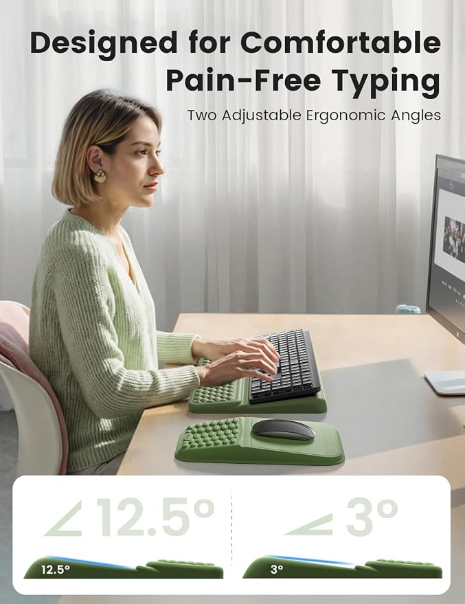 Vaydeer Keyboard Stand and Mouse Pad Set with Wrist Rest, Soft Memory Foam Wrist Support, Ergonomic Wrist Cushion for Desk, Relieves Carpal Tunnel Pain, Palm Hand Typing for Office, Gaming, Grey