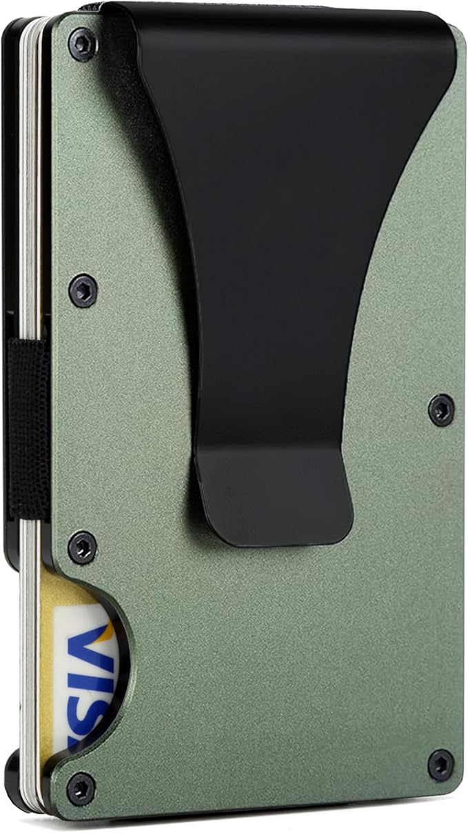 Slim Wallet for Men,RFID Blocking Minimalist Metal Wallet, Money Clip/Cash Holder, Front Pocket Aluminum Credit Card Holder, Ideal Gift for Men,Matte Green