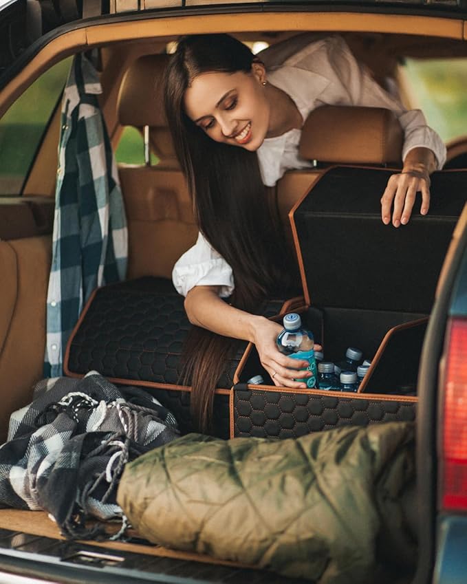 Owleys Trunk Organizer for Toyota Tacoma 2000–2025 – Car Storage Box for Truck Bed & SUV – Waterproof Foldable Car Trunk Organizer with Lid – Car Accessories for Men – Tacoma Organizer (Hexy 21+17)