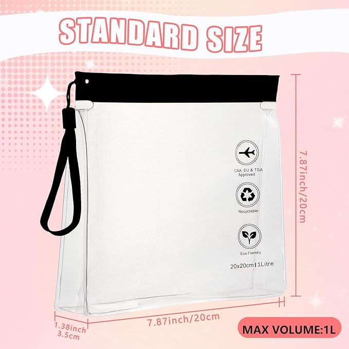 4-Pack 16 Mil Reusable TSA-Approved Toiletry Bag Tsa Quart Size Toiletry Bag with Gusseted Bottom | 1 Liter Leakproof Liquid Bag for Travel | 3-1-1 Compliant for US, UK & EU Flights (Black)