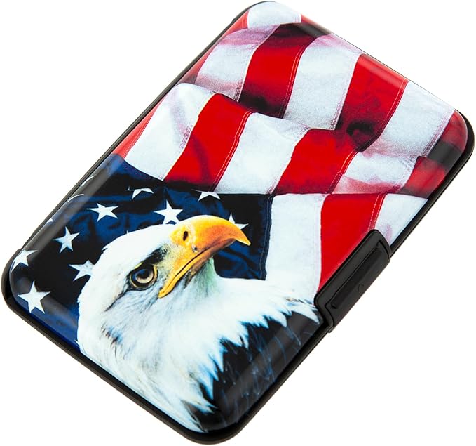 Credit Card Holder, RFID Blocking Small Metal Credit Cards Holder Wallet for Women Men Business Aluminum Protector Sleeves Slim Case (Bald Eagle on American Flag)