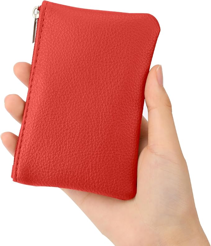 KALIONE 2 Pack Coin Purse, Portable PU Leather Coin Purse with Zipper Coin Purse Mini Change Purse Small Coin Purse for Women Credit Card Folded Bills ID Key Headset Lipstick(Black&Red)
