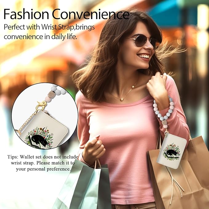 Credit Card Holder RFID Wallet, Small Card Holder Wallet for Women with Keychain Zipper, Funny Leather Print Credit Card Wallets Accordion Gift