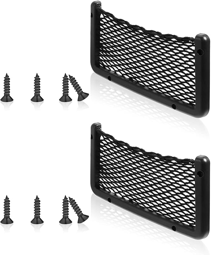 Frienda 1 Pc Car Storage Net Bag, ABS Plastic Framed Mesh Net Holder, Phone & Cargo Organizer with Screws for Auto, Rv, Boat, Truck Pocket Storage (9 x 4 Inch)