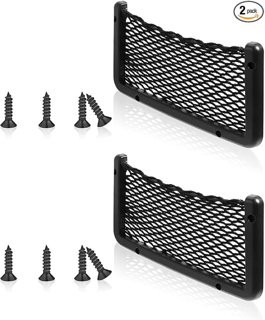 Frienda 2 Pcs Car Storage Net Bag, ABS Plastic Framed Mesh Net Holder, Phone & Cargo Organizer with Screws for Auto, Rv, Boat, Truck Pocket Storage (9 x 4 Inch)