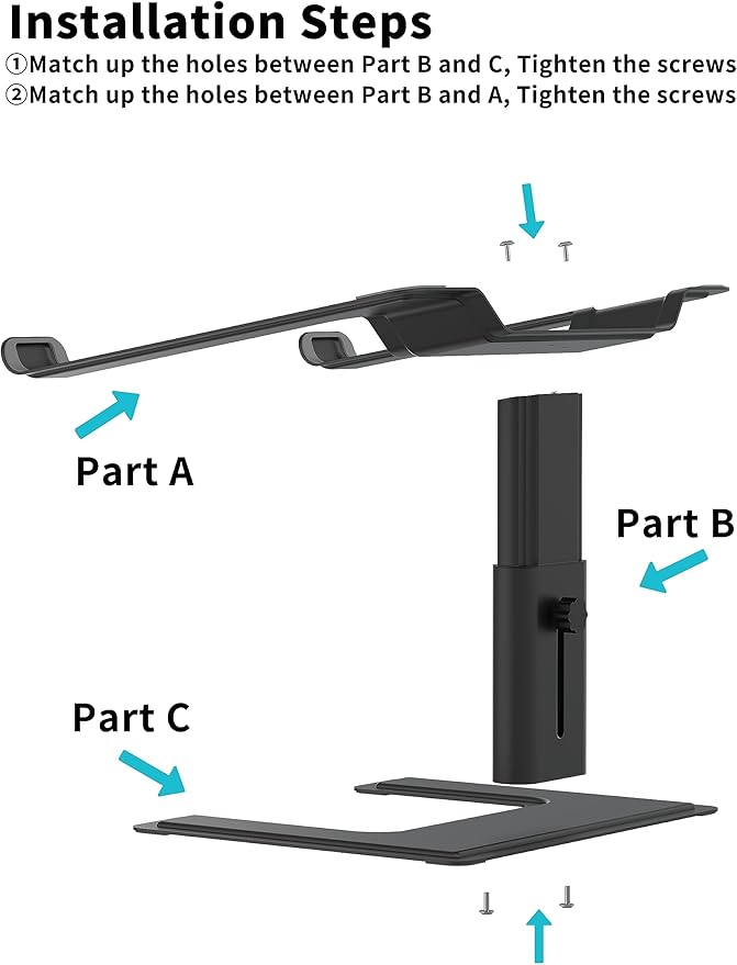 ALASHI Laptop Stand for Desk, Computer Stand Adjustable Height, Ergonomic Notebook Laptop Riser, Aluminum Metal Holder Compatible with 10 to 17.3 Inches Notebook PC Computer, Black
