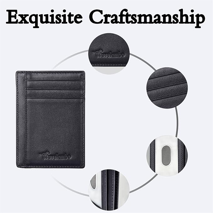 Travelambo Front Pocket Minimalist Leather Slim Wallet RFID Blocking Medium Size