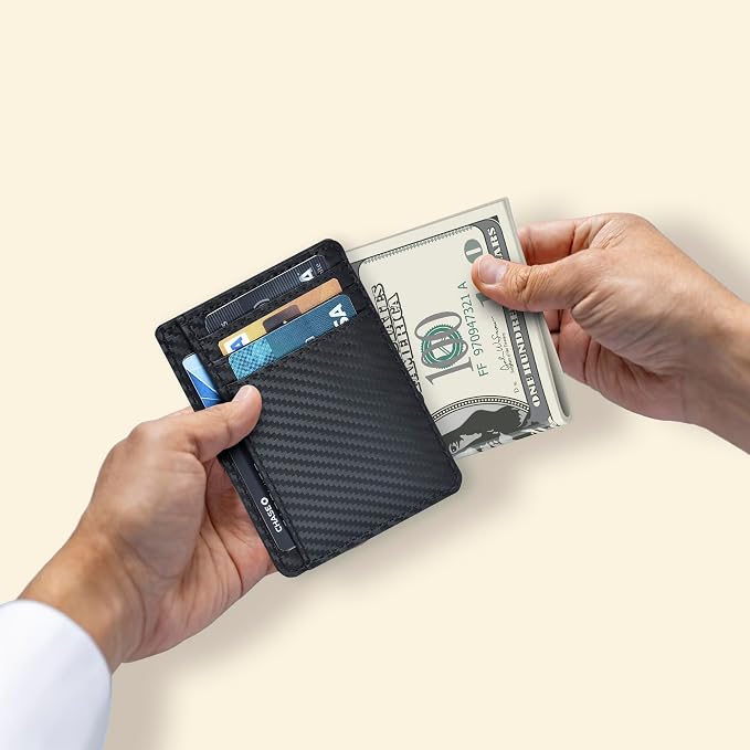 Real Leather Slim Minimalist Wallet for Men and Women -RFID Blocking Front Pocket Thin Credit Card Holder Stylish Wallets (Jet Black)