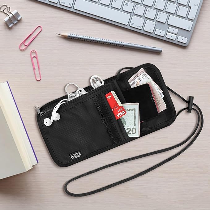 Likesing 5.5" L x 7.9" W Travel Neck Wallet, RFID Blocking Passport Holder, Security Lightweight Passport Travel Wallet, Neck Pouch Gifts for Women Men(Black)