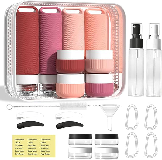 26 Pcs TSA Approved Travel Toiletry Bottles Set, Leakproof Silicone Refillable Travel Containers with Hanging Hole & Carabiner, Travel Essentials, for Shampoo Conditioner Lotion Body Wash