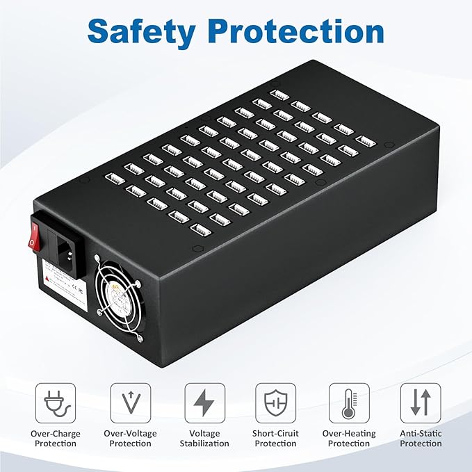 50 Port 200 Watt (40A) USB Charging Station, USB Fast Charger with Intelligent Protection, Multiple US? Desktop Chargers, Suitable for Hotels, Shops, Schools, Shopping Malls