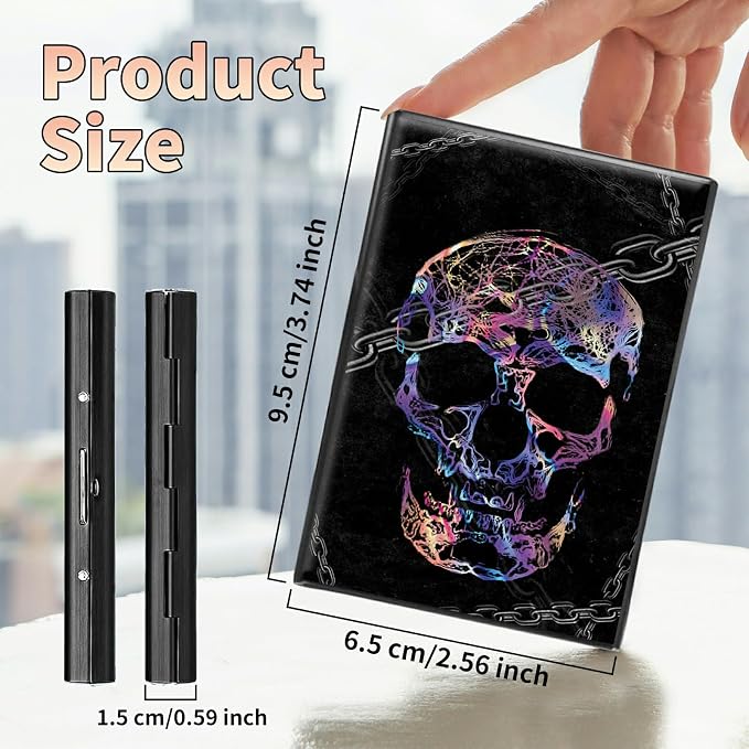 Slim Credit Card Holder, Shackle Skull RFID Blocking Metal Wallet for Men & Women, Aluminum Minimalist Hard Case Pocket-Sized Business Cards Organizer (Fits Up to 10 Cards)