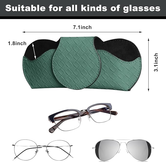 Sunglasses Holder for Car Visor, Auto Soft Leather Glasses Case with Magnetic Clips, Car Sun Visor Eyeglasses Holder Protective Box, Universal Interior Car Accessories (Green)