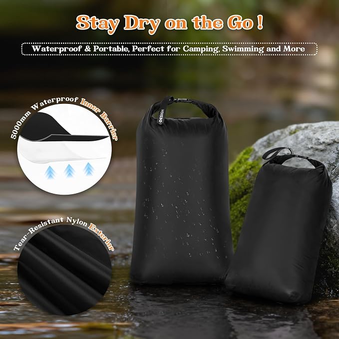 2-Pack Waterproof Travel Laundry Bags, Wet Dry Organizer to Block Odors & Prevent Suitcase Leaks, Roll-Up Dirty Clothes Pouch for Gym, Swim, Camping & Family Vacations