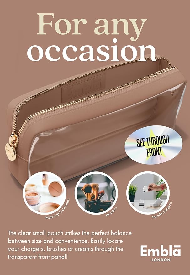 Embla Medium Clear Makeup Bag Travel for Toiletries Cute Make Up Nylon Organizer Pouches Quart Size Cosmetic Bags for Women Girls Zipper Toiletry Skincare Pouch Organizer for Purse Brown