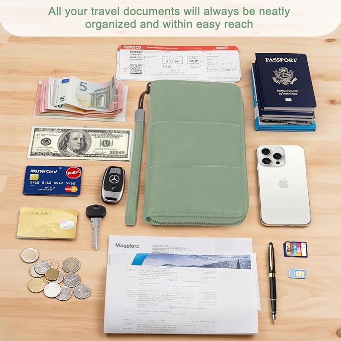 Family Passport Holder Wallet with Zipper, RFID Blocking Travel Document Organizer, PU Leather Passport Wallet for Women Men, Passport Cover Travel Wallet for Boarding Pass, ID, Money, Ticket