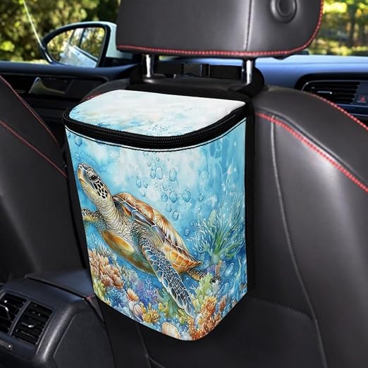 Car Trash Bin Collapsible Car Organizers and Storage for Front Seat Multipurpose Trash Bag Automotive Garbage Can Car Accessories Interior Car Organizer, Sea Turtle Print