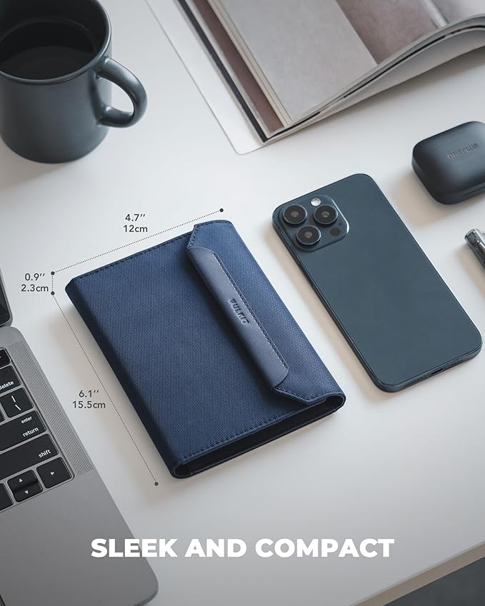 VULKIT RFID Blocking Leather Passport & Card Holder, Dual Person Travel Passport Wallet with Secure Magnetic Closure, Blue