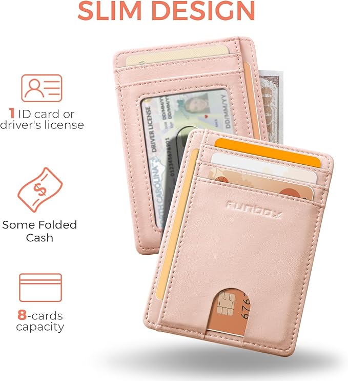 RUNBOX Slim ID Cases Minimalist Front Pocket RFID Blocking Leather Wallets for Men and Women Card Holder Wallets Gifts for men