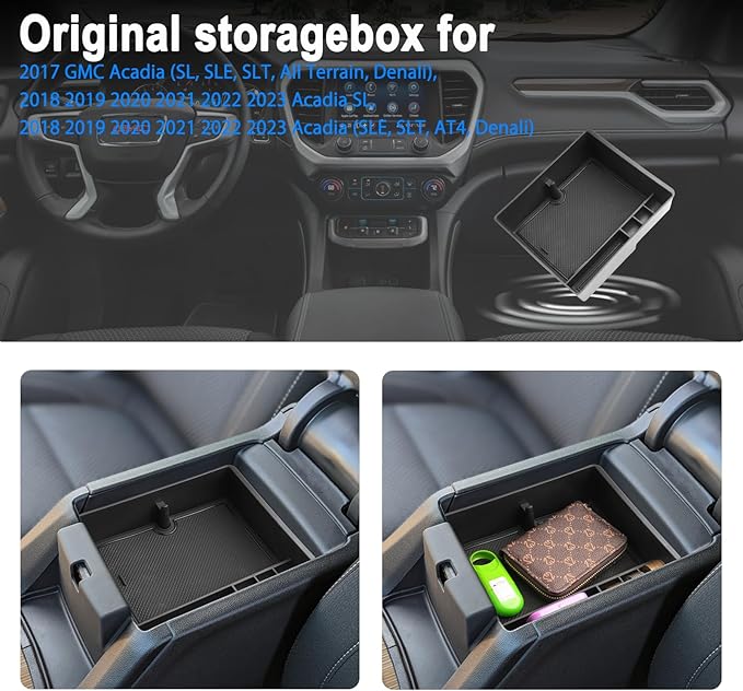 SHAOHAO 2023 GMC Acadia Center Console Organizer - Fit for 2018-2023 Acadia SL, SLE, SLT, AT4, Denali - Secondary Storage Box Insert Tray Pallet