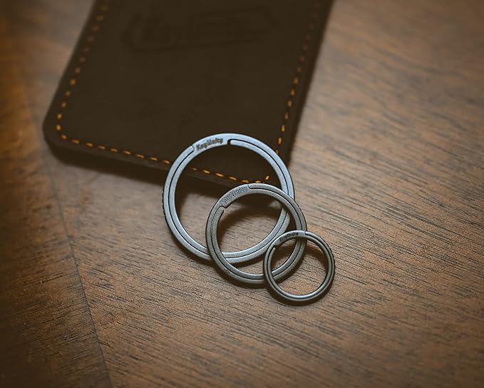 KeyUnity Titanium Flat Key Rings, 33/25/17.5mm Side Pushing Split Ring for Key Carabiner Flashlight Knife Dog ID Collar Tag