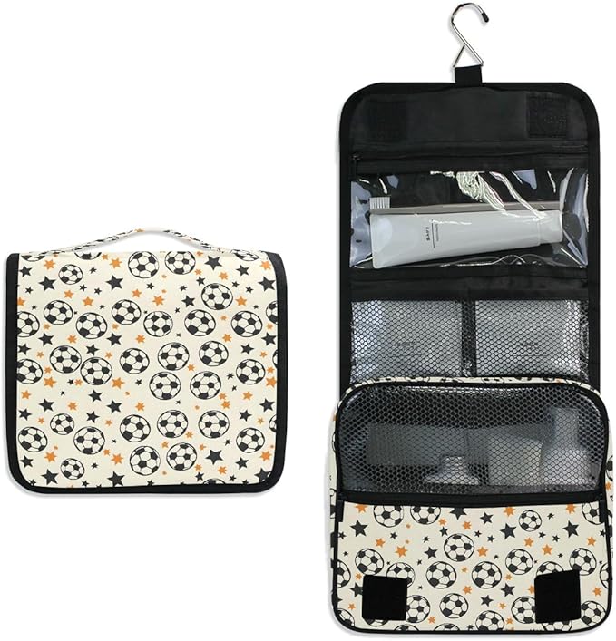Hanging Travel Toiletry Bag Kit Boys Makeup Case Cosmetics Organizer for Men Women (Many Ball and Star)